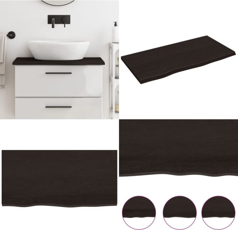 Waschtischplatte Dunkelbraun 80x40x2 cm Massivholz Behandelt - Waschtischplatte - Eiche - Holzarbeitsplatte - Badrenovie...