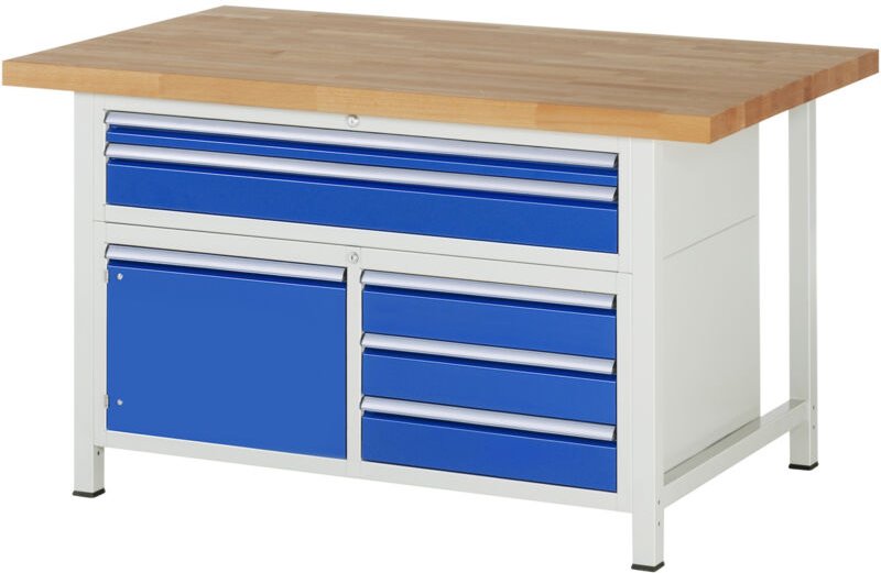 Werkbank höhenverstellbar 8922A2, B1500xT900xH840-1040mm, 5x Schublade-TA, 1x Tür - RAU
