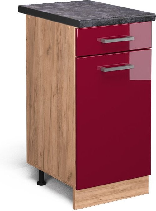 Vicco - Küchenunterschrank R-Line, Bordeaux Hochglanz, 40 cm , ap Anthrazit