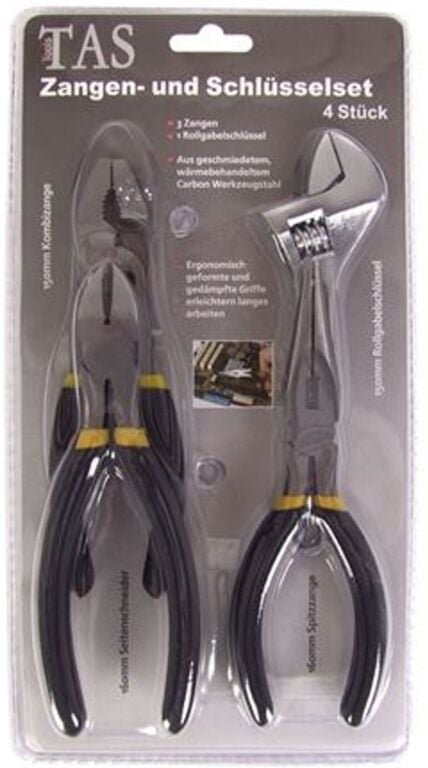 Set tas Zangen Schlüssel 4 teilig Stahl Seitenschneider Schrauben Werkzeuge Heim