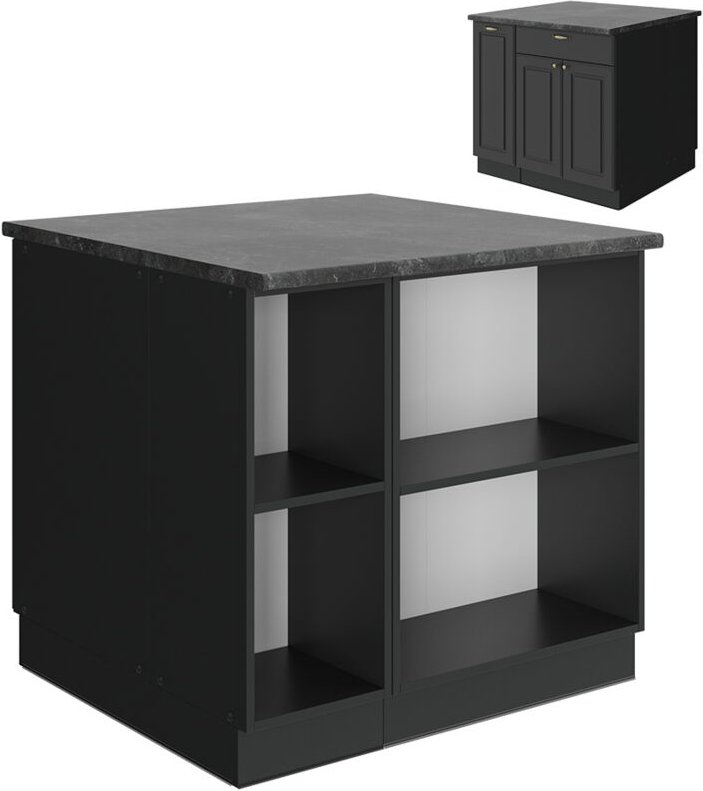 Kücheninsel Fame-Line, Anthrazit-Gold Landhaus, 90 cm ohne Arbeitsplatte, Vicco