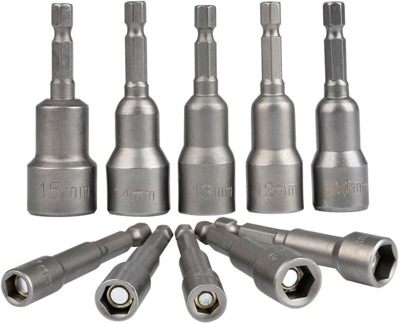 10 Stück Schraubendreher-Einsatz 6–15 mm – Bit-Adapter, Sechskant für Steckschlüssel für Handbohrmaschine, Elektroschrau...