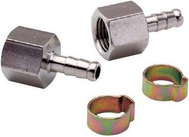 Mecafer - 2 x 1/4" F gerillte Endstücke für 6x11 Schläuche + Klemmen