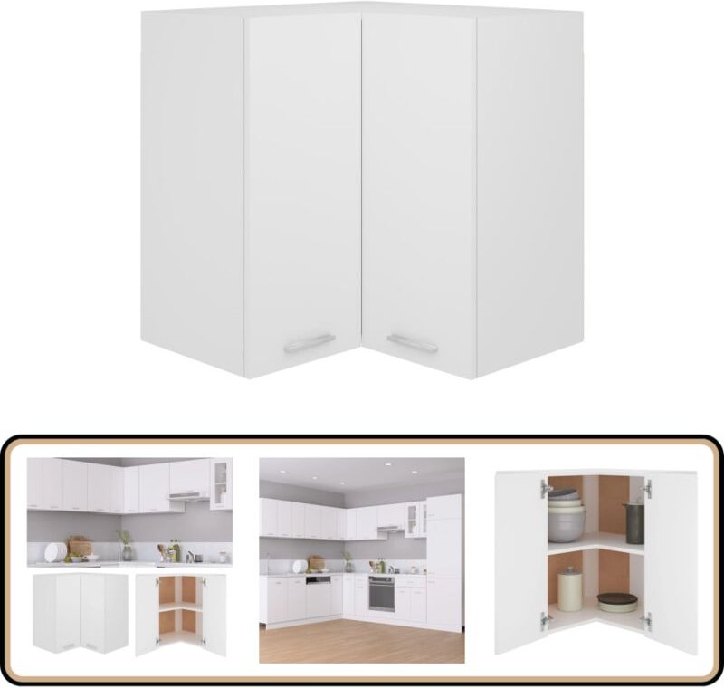 Eckhängeschrank Weiß 57x57x60 cm Holzwerkstoff - Küchenregal - Eckschrank - Holzschrank - Weißer Schrank - Aufbewahrungs...