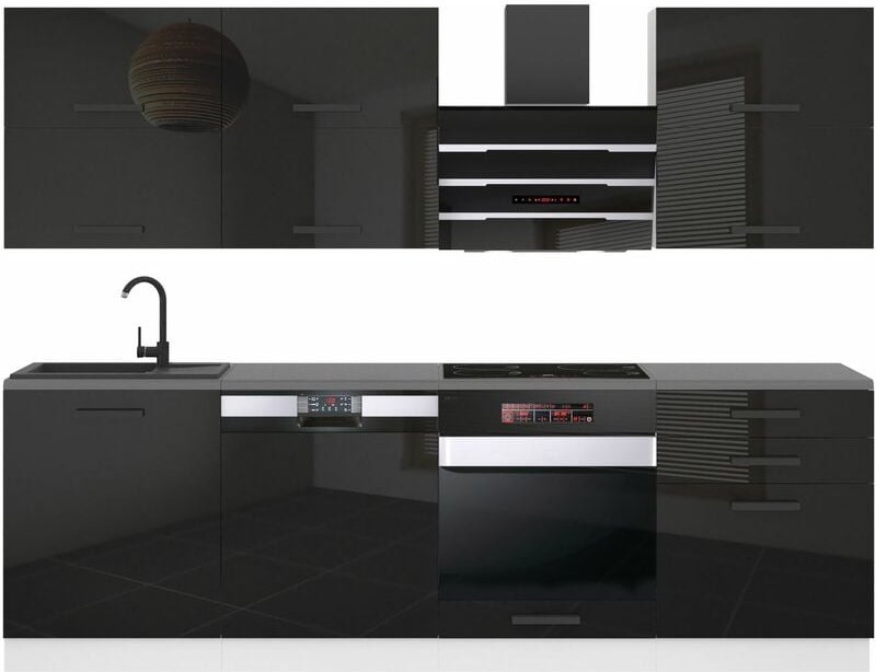 Küchenzeile Küchenblock Madison - Küchenmöbel 240 cm Einbauküche Vollausstattung ohne Elektrogeräten mit Hängeschränke u...