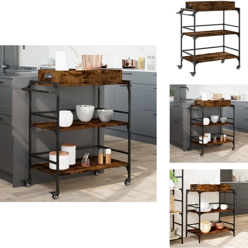 Küchenwagen Räuchereiche 81,5x41x92,5 cm Holzwerkstoff - Küchentisch - Küchenschrank - Servierwagen - Lagertisch - Mobil...