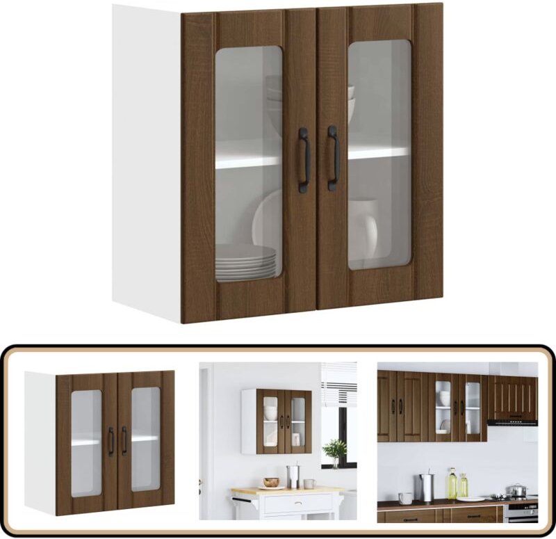 Küchen-Hängeschrank mit Glastür Lucca Braun Eichen-Optik - Vidaxl