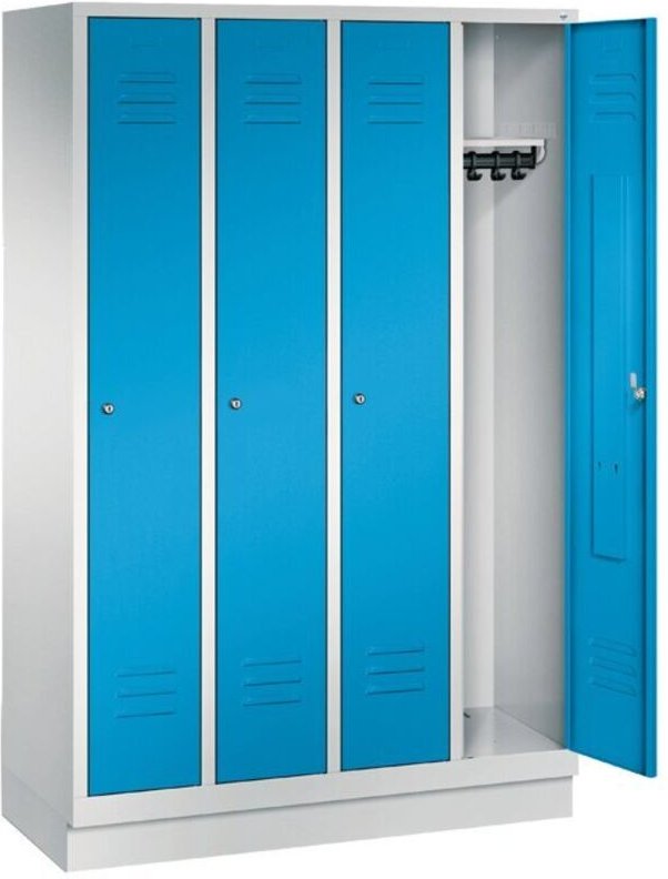 Garderobenschrank mit 100 mm hoher Sockel, 3x Abteile, Abteilbreite in mm: 400, Zylinderschloss Maße in mm (BxTxH): 1200...
