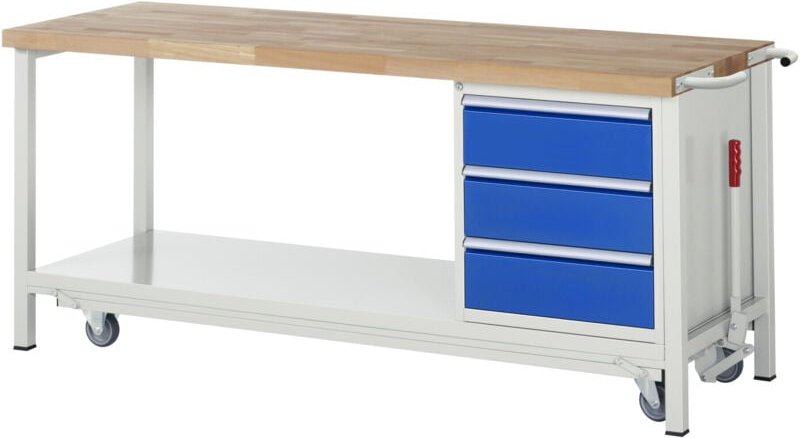 Rau Werkbank mit absenkbarem Fahrgestell Modell 8157 B 2000 x T 700 x H 880mm