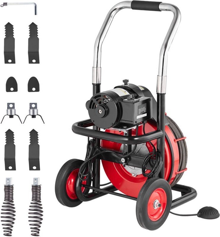 Mophorn - Rohrreinigungsmaschine 100 Fuß x 1/2 Zoll, tragbare Rohrreinigungsspirale mit automatischer Zuführung, 8 Schne...