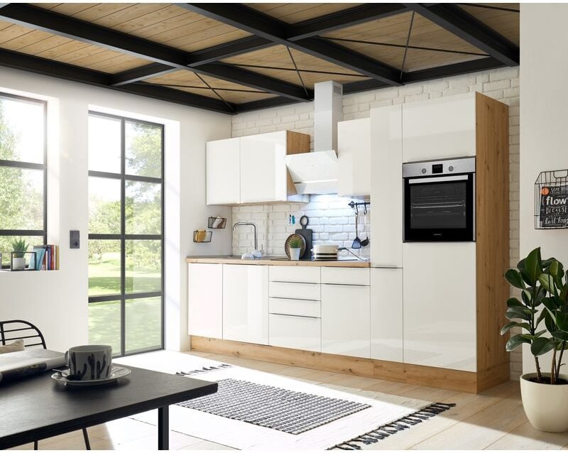 Küche Küchenzeile Küchenblock Marleen Premium 310 cm Weiß Artisan Eiche Respekta