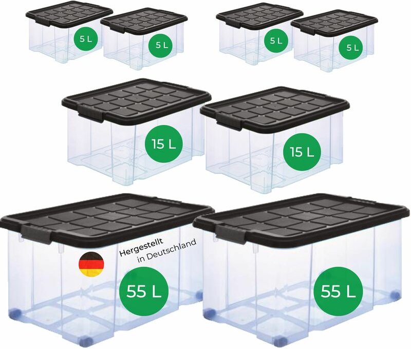 Aufbewahrungsbox Aufbewahrungsbox mit Deckel 2x55 l + 2x 15L + 4x 5L - Novatool