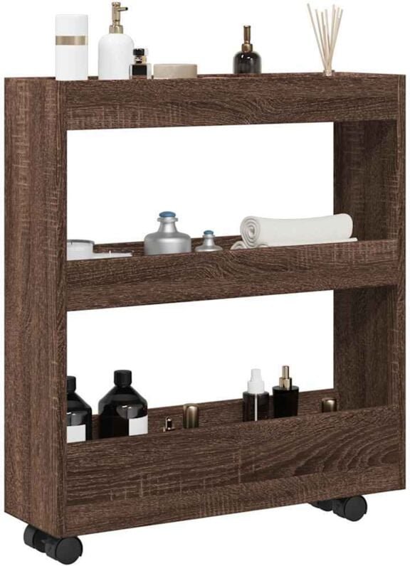 Aufbewahrungswagen Schmal 3 Etagen Eichen-Optik Holzwerkstoff Vidaxl