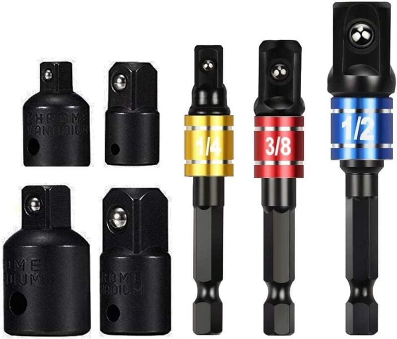 Thumbnail - 7-teiliger Steckschlüssel-Adapter 1/2 3/8 1/4 Sechskant-Bohrer-Adapter-Set, Mutternschlüssel-Reduzierstück, Steckschlüss...
