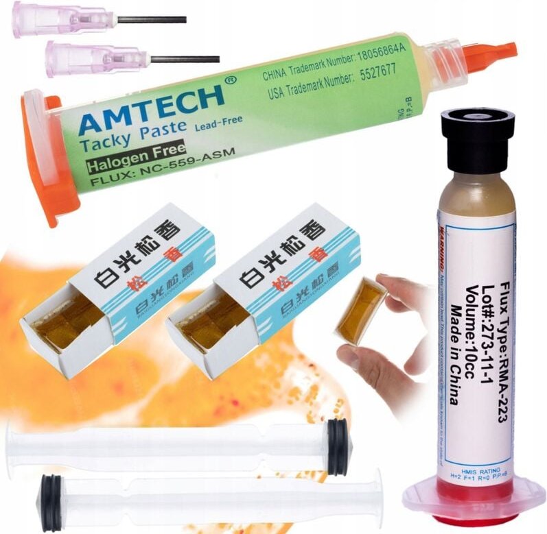 Thumbnail - Rosfix Lötflussmittel RMA-223 mit Kolben und Nadel + gelbes Lötflussmittel in einer Box 60 ml ZJ-18 + Flussmittel NC-559...