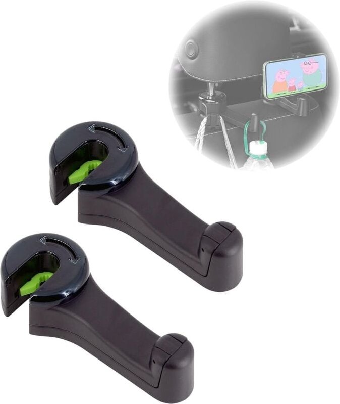 Thumbnail - 2er-Pack 2-in-1-Haken für die Kopfstütze des Autos mit Handyhalterung, 360° drehbarer Haken auf der Rückseite für Tasche...