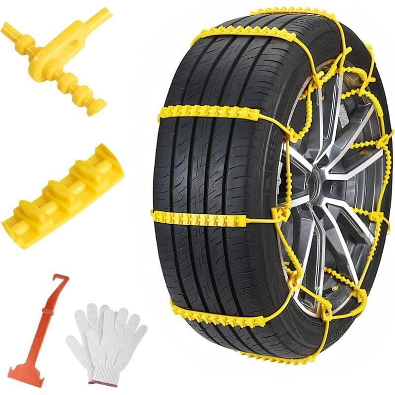 Schneeketten, 10er-Pack, verstellbare Anti-Rutsch-Schneeketten für Auto, LKW, SUV, verschneite Straßen, Eisschlamm, Klet...