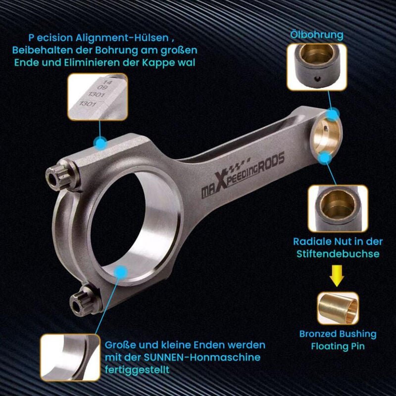 4340 EN24 Pleuel für Mitsubishi Eclipse Laser Evo 4 5 6 7 8 9 4G63 2,0 ARP -TÜV4340 EN24 Pleuel for Mitsubishi Eclipse L...