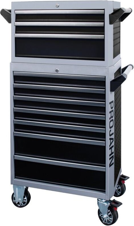 Projahn Werkstattwagen GALAXY + Werkstattwagenaufsatz GALAXY + Dosenhalter + Papierrollenhalter Schwarz/Silbergrau