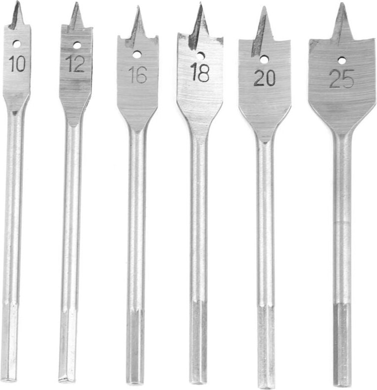 Flachbohrer, 6-teiliges Set Flachbohrer aus Kohlenstoffstahl für Holzbearbeitung, Flachbohrerplatte