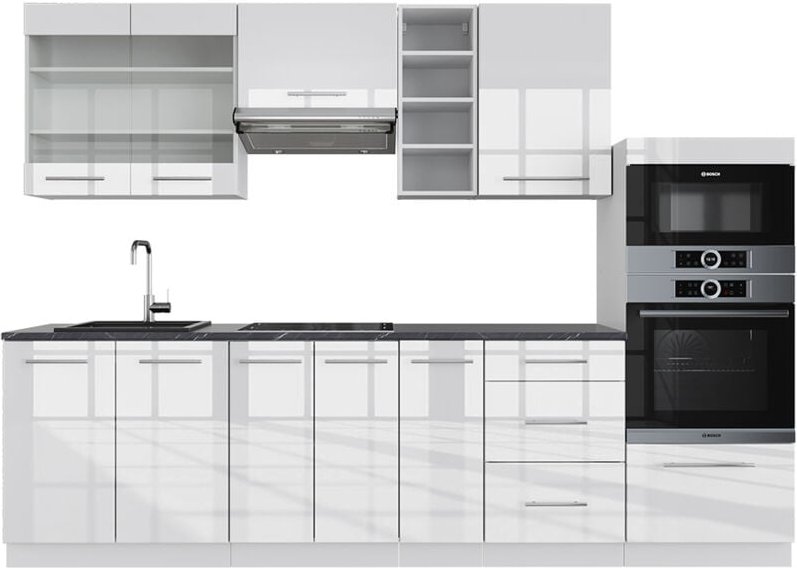 Vicco - Küchenzeile Fame-Line, Weiß Hochglanz/Weiß, 280 cm ohne Arbeitsplatte