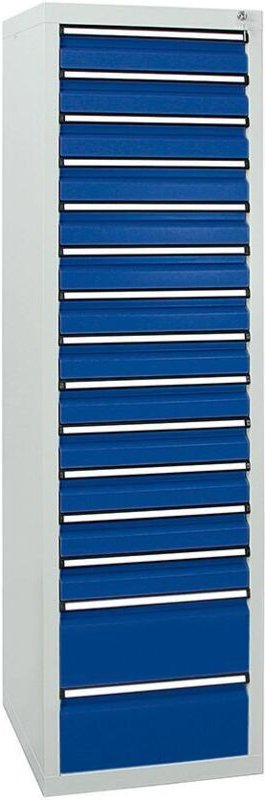 Schubladenschrank Serie sts 410, 15 Schubladen enzianblau (13x100, 2x200mm) - Stumpf