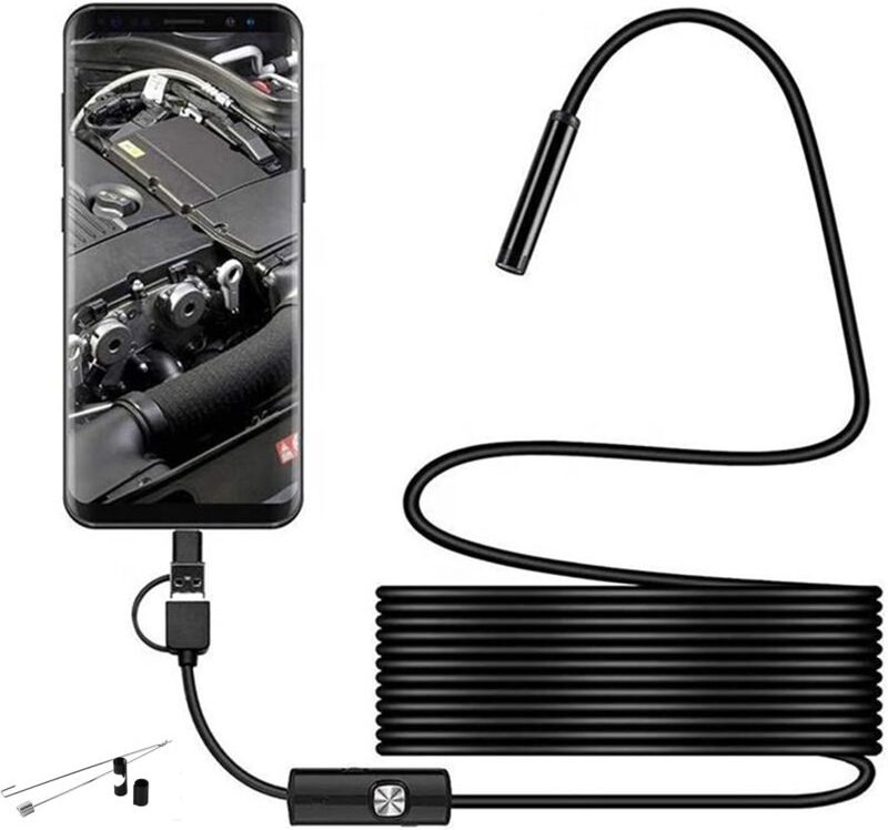 Beijiyi - 5 m, 3-in-1-USB-Inspektionskamera Typ c, 6 einstellbare LED-Leuchten, Inspektionskamera