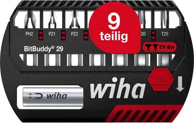 Wiha Bit Set BitBuddy I TY-Bit 29 mm I PH, PZ, TORX® 8-tlg. 1/4" C6,3 I magnetischer Bithalter I Impact- und Schlagschra...
