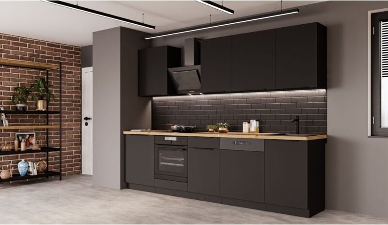 Küchen Preisbombe - Küche siena basic 280 cm Küchenzeile Küchenblock Einbauküche Schwarz matt