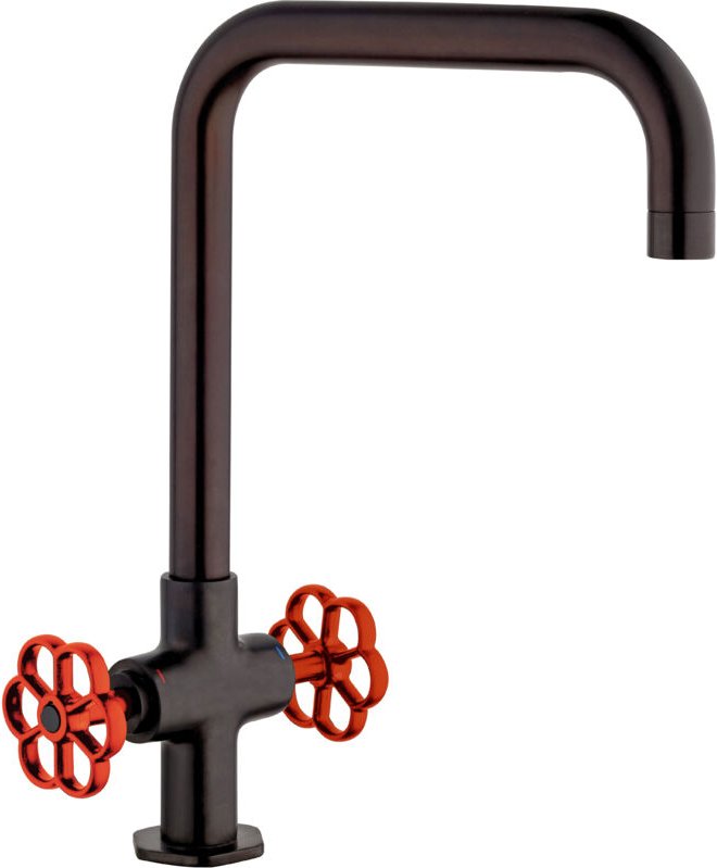 Spülbeckenmischer Sammlung Induss PVD Mattschwarz gebürstet - Roter Griff