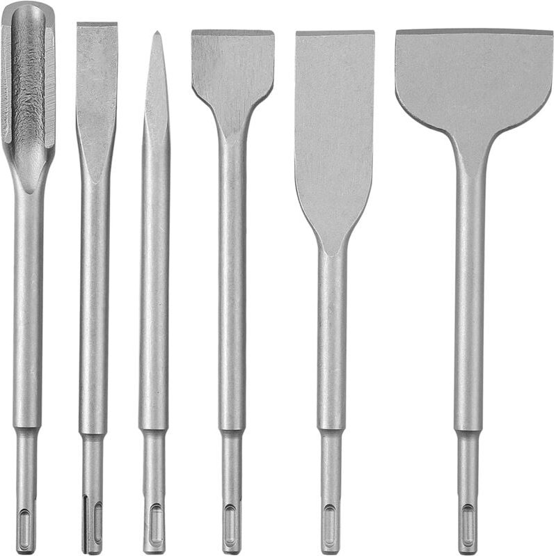 6-teiliges Betonmeißel-Set, Hammerbohrer-Set, inkl. Spitzmeißel, 20 mm, 40 mm, 75 mm Flachmeißel, 35 mm Fliesenmeißel un...