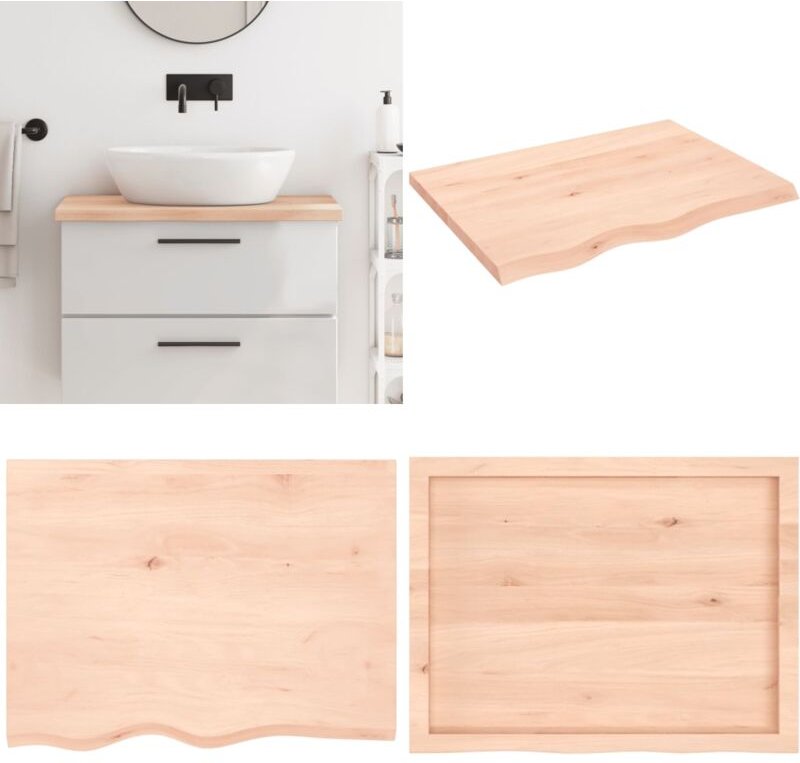Waschtischplatte 80x60x(2-4) cm Massivholz Unbehandelt - Massivholz Waschttischplatte - Eiche - Badrenovierung - Holz Pl...