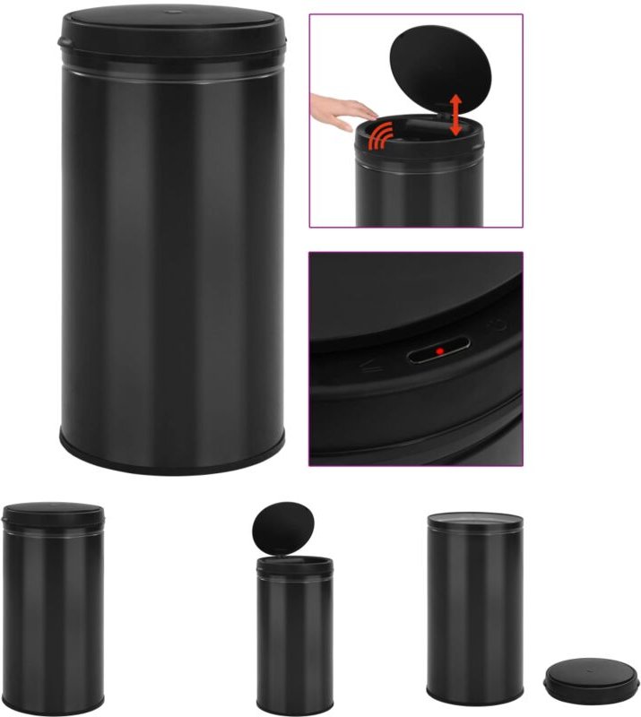 The Living Store - Automatischer Sensor-Mülleimer 60 l Kohlenstoffstahl Schwarz - Mülltonnen & Abfalleimer - Schwarz