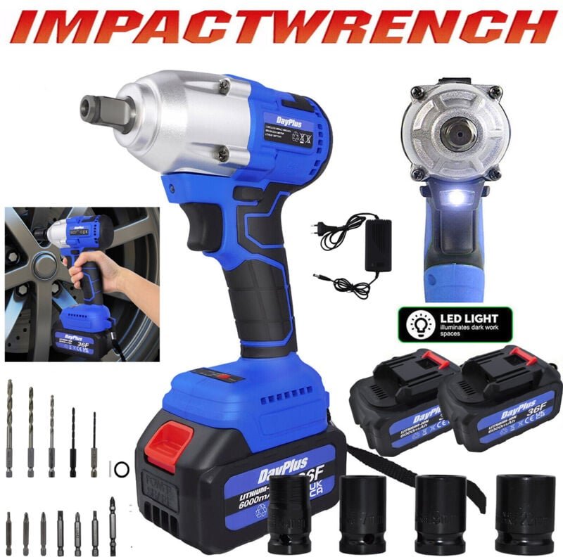 Dayplus - 1/2' Elektrischer Akku-Schlagschrauber Schraubenschlüssel Mit 2X Akku Ladegerät 21V