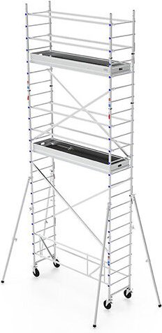 Rollgerüst aus Alu - Länge 2,40m, 2 Bühnen 231x30cm mit Fußleisten, Füße regulierbar, schwenkbare Ausleger, Traglast 200...