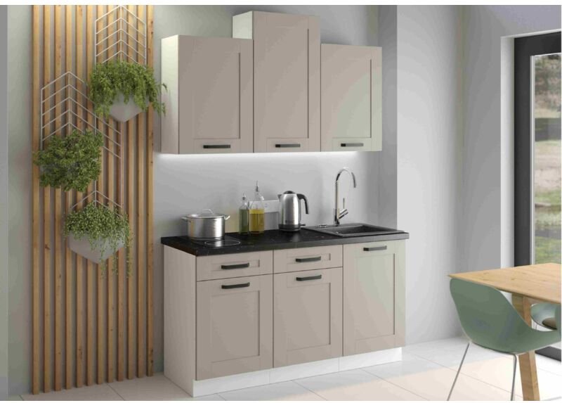 Küchenmöbel-Set Isladora 150 Küchenzeile mit Hängeschränken Hellgrau Weiß - Furnix