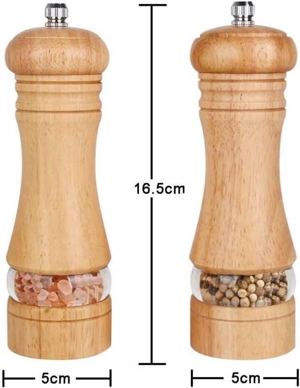 Thumbnail - 2er-Set Salz- und Pfefferstreuer aus Holz, verstellbar mit Keramik-Gewürzmühle, 6 Zoll - Ahlsen