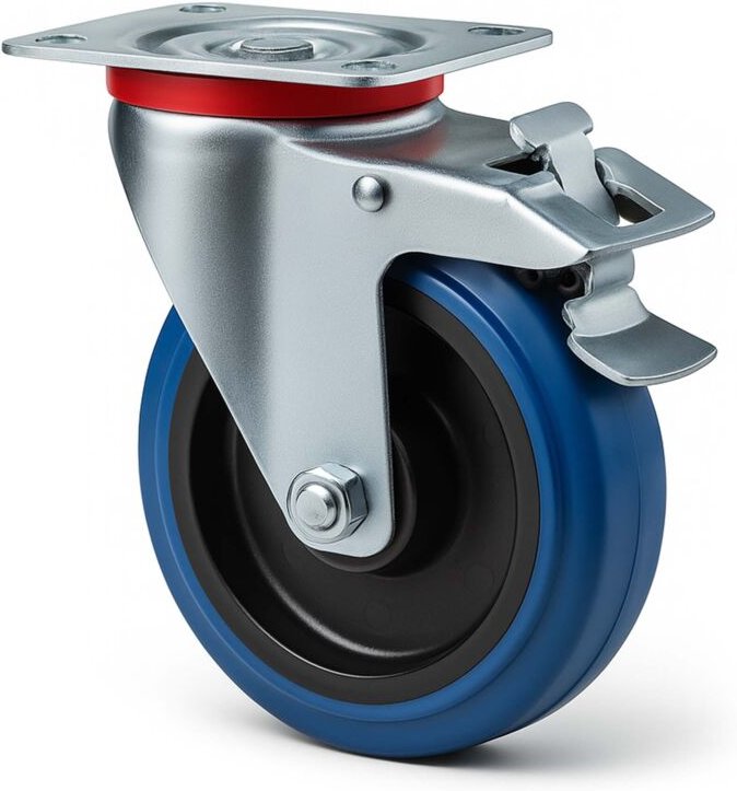 Lenkrolle 200mm bis 350kg mit Bremse, Kunststoffrad und Anbauplatte Transportrolle leiser Lauf Möbelrolle Laufrolle Möbe...