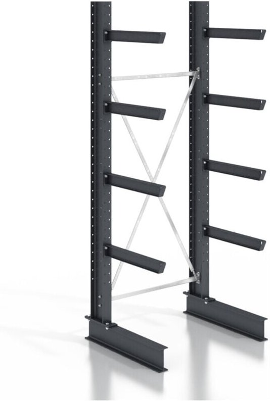 STIER Kragarmregal schraubbar einseitig 1 Feld mit 4 Ebenen 1280x3150x800mm