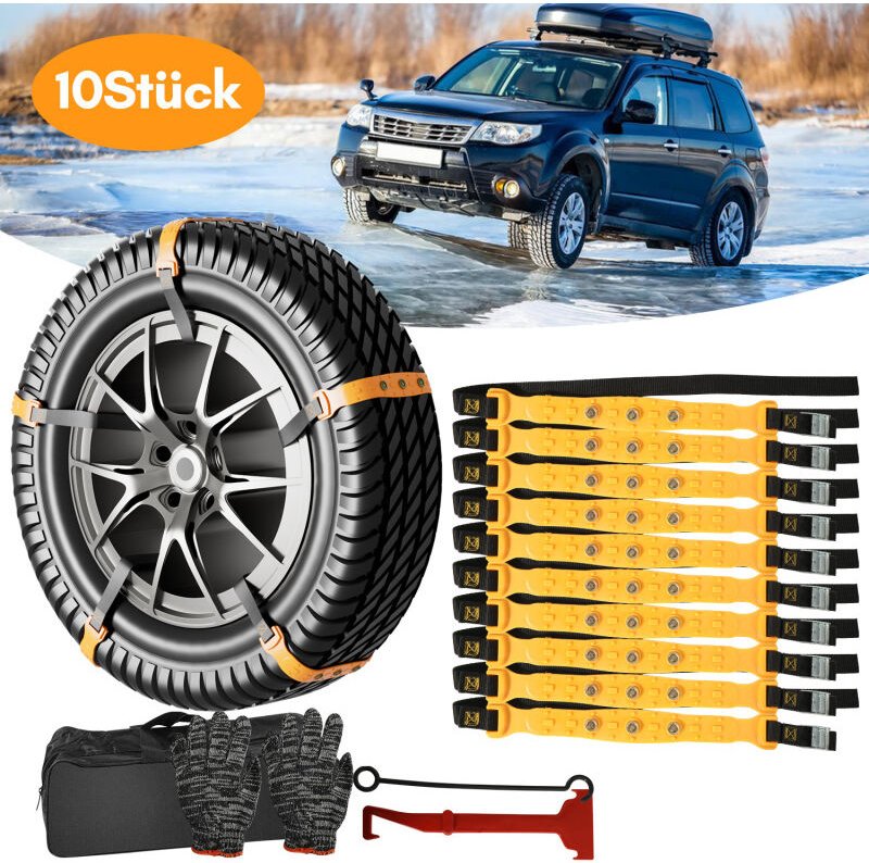 SWANEW 10 Stück Schneeketten Reifen-Anti-Rutsch-Gürtel Universal-Auto-Sicherheitsketten Notfall-Traktionsketten Anfahrhi...