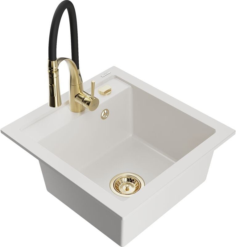 Vito 1-Becken-Granit-Spüle mit Mischbatterie Aster, Wei√ü - 6503-20-73450-57-G - Mexen