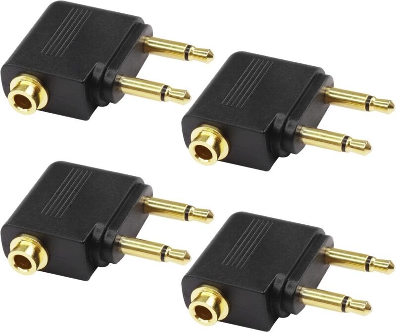 Sollbry - Flugzeug-Flugkopfhörer-Adapter, Dual 3,5 mm Stecker auf 3,5 mm Buchse, Flugzeug-Kopfhörer, vergoldeter Kopfhör...