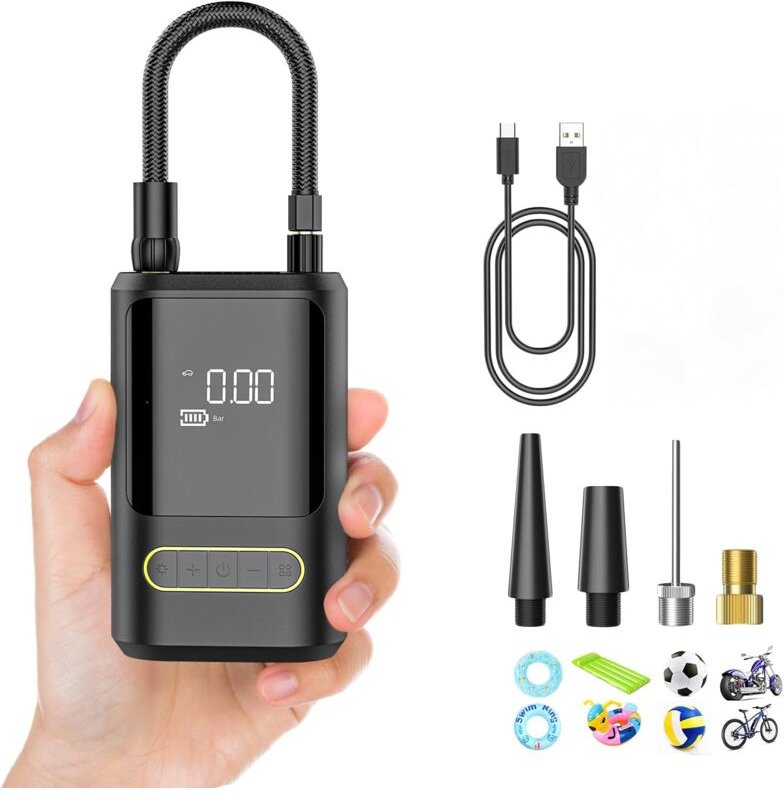 Thumbnail - Elektrische Mini-Luftpumpe mit 6000 mAh, tragbarer Luftkompressor, kabelloser Reifenfüller 150 psi mit digitaler LCD-Anz...