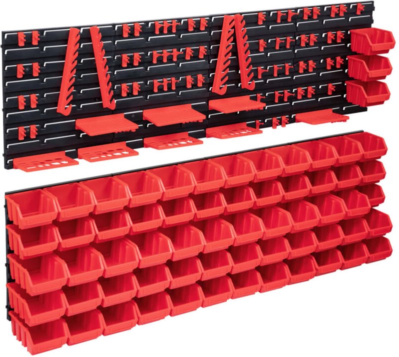 141-tlg. Werkzeugwand mit Sichtlagerkästen Rot und Schwarz - Vidaxl