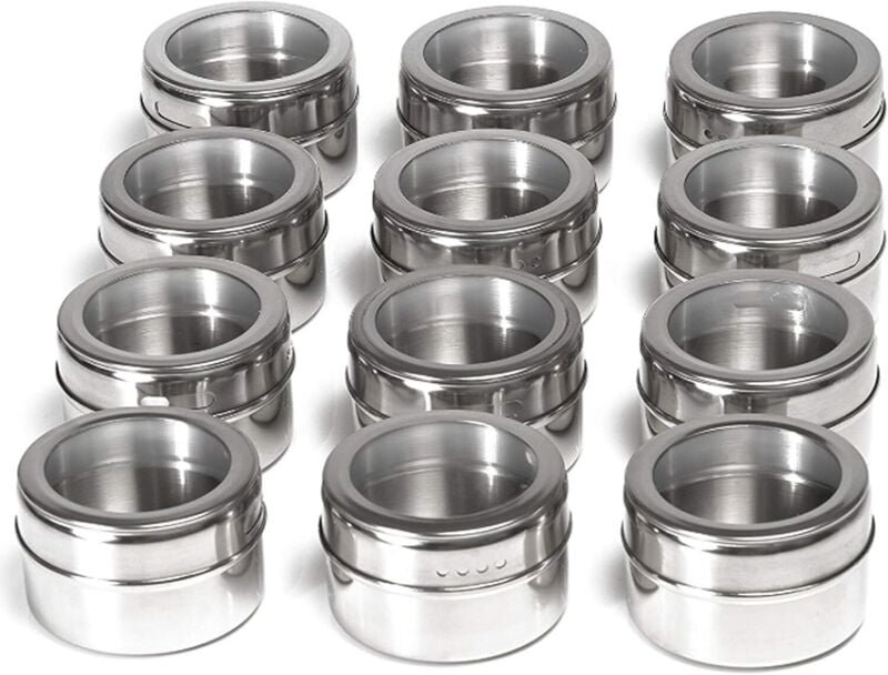 Magnetische Gewürzgläser, 12er-Set, magnetische Gewürzboxen, Gewürzbox aus Edelstahl, für Grillküche, Grillwerkzeuge