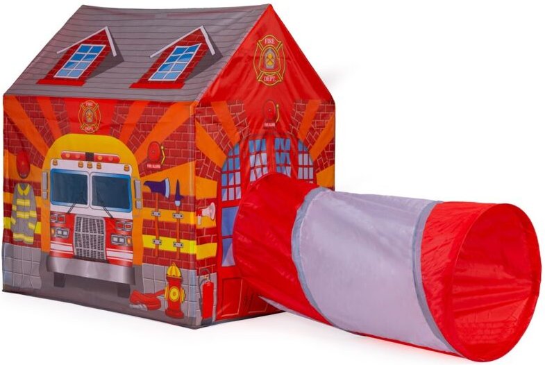 Zelt mit tunnel fur kinder feuerwehrhaus iplay spielplatz