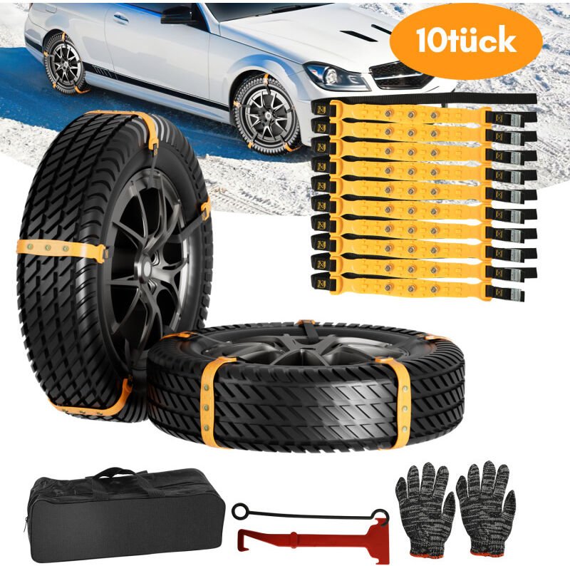 SWANEW 10 Stück Schneeketten Reifen-Anti-Rutsch-Gürtel Universal-Auto-Sicherheitsketten Notfall-Traktionsketten Anfahrhi...