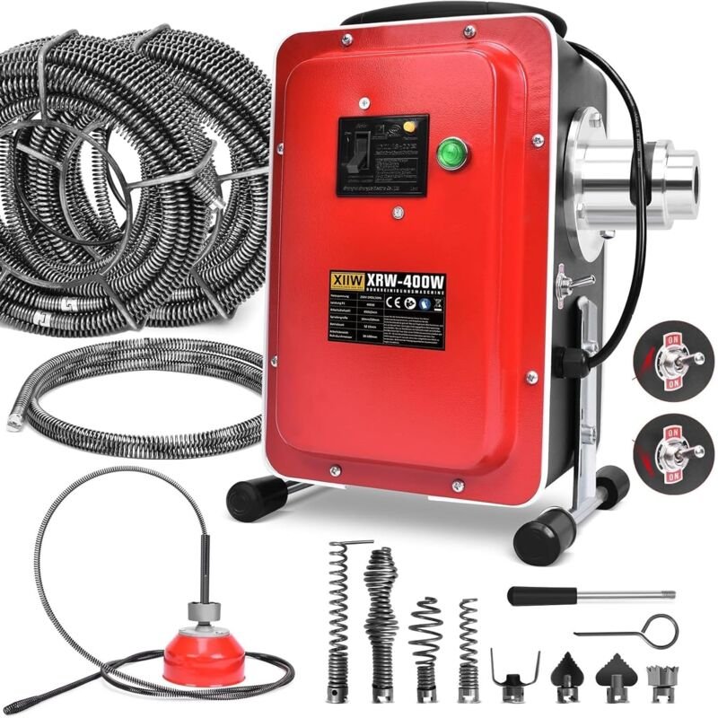 16mm 26,5M Elektrische Rohrreinigungsmaschine 400W 450U/min mit FI-Schalter für Ø30-100mm Rohrleitungen, Rohrreinigungsg...