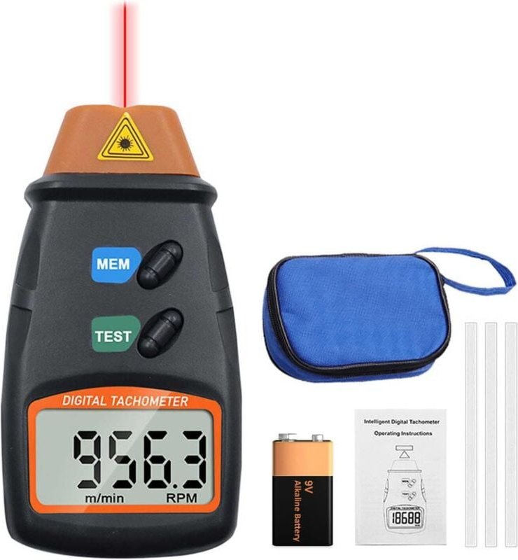 Thumbnail - Digitaler Drehzahlmesser, berührungsloser Laser-Drehzahlmesser 2,5–99999 U/min, Drehzahlmesser-Messung mit reflektierend...