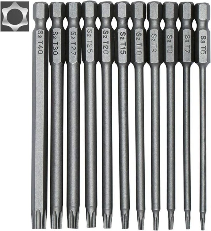 Thumbnail - INHHUB 11-teiliges langes Torx-Schraubendreher-Bit-Set – magnetische Bits – 1/4-Zoll-Sechskantschaft – Größen T6 bis T40...